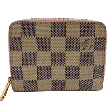 LOUIS VUITTON Coin case N60229 leather pink Damier Azur Zip around purse Women Used