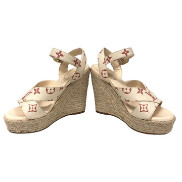 LOUIS VUITTON Sandals SC1212 leather beige 22 Wedge sandals Monogram strap espadrilles Star board line Women 35.5 Used