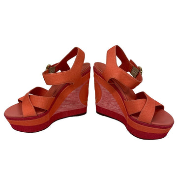 LOUIS VUITTON Sandals MA1115 Leather, Fabric pink Wedge sandals 15 years LV circle logo Women 37 1/2 Used