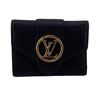 LOUIS VUITTON Tri-fold wallet M80300 leather black Portefeuille LV Pont Neuf Compact Women Used