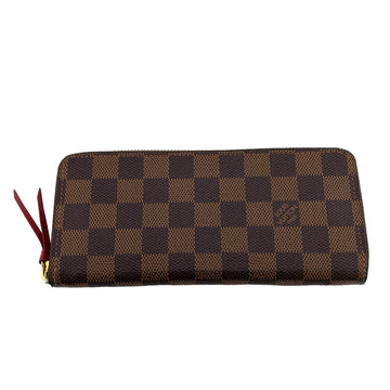 LOUIS VUITTON Long Wallet Purse N60534 leather Brown Zip Around Damier Portefeuille Clemence Women Used