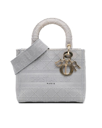 Medium Canvas Cannage Lady D Lite Bag with Detachable Strap