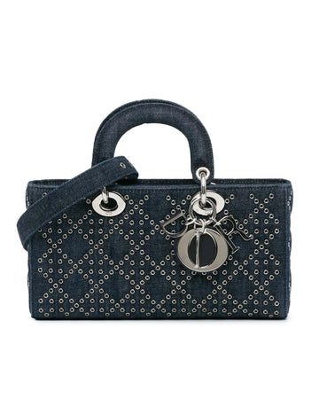 Quilted Denim Eyelet Lady D Joy Bag with Detachable Strap