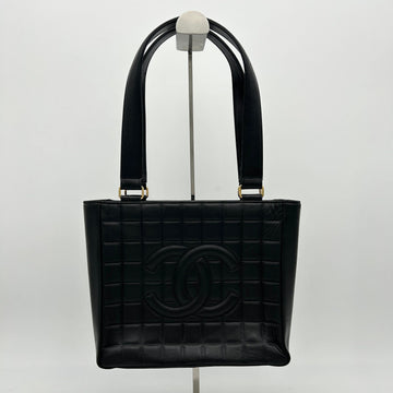 CHANEL Chocolate Bar Coco Mark Tote Bag Shoulder Leather Black WD529726