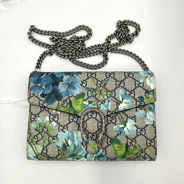 GUCCI GG Supreme Monogram Blooms Beige Mini Dionysus Chain Wallet Blue Navy Vintage Blue LA25452