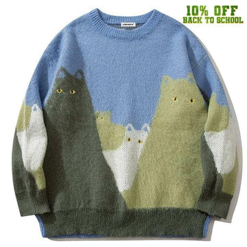 Makersluxe® Fluffy Knit Sweater Colorful Cats
