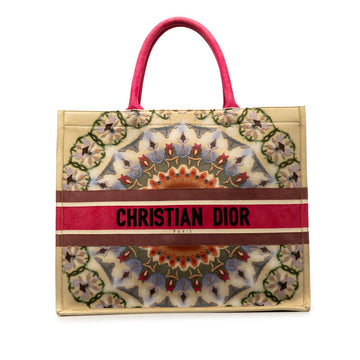 Dior Book Tote   Handbag Beige Pink Multicolor Felt Swords  Dior