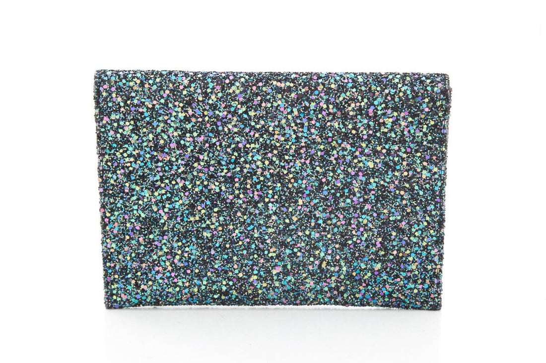 Kara Ross "Prunella" Teal & Black Glitter Clutch
