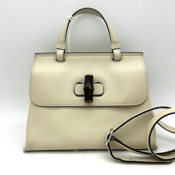GUCCI Cellarius Calfskin Medium Bamboo Daily Top Handle Bag Mystic White LA13561