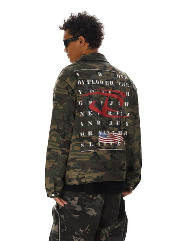 Makersluxe Hip-hop Shoulder Pad Camouflage Washed Jacket