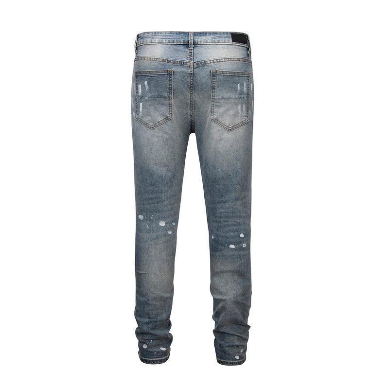 Studded Patch Denim - Washed Indigo