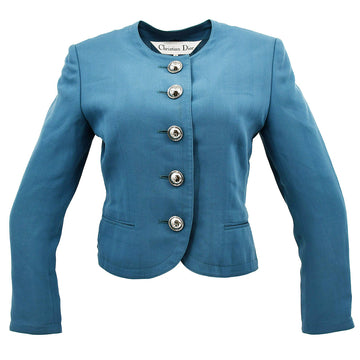 Christian Dior Collarless Jacket Blue #S