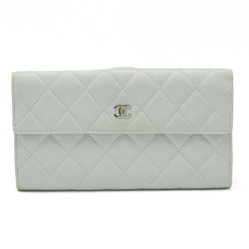 CHANEL MATRACE COCOMARK W HOCK DUPLE HOCK Long Wallet Leather White Gray Silver  A48983