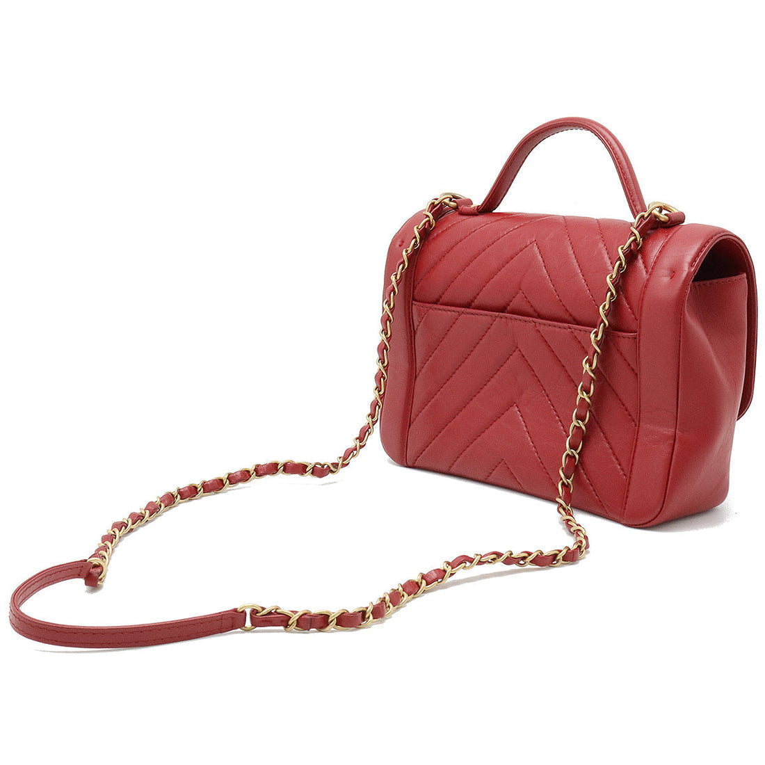 Chanel V Stick Chevron Top Handle Handbag 2WAY Chain Shoulder Bag Laser Red Red Gold  Black / Blue / Blue