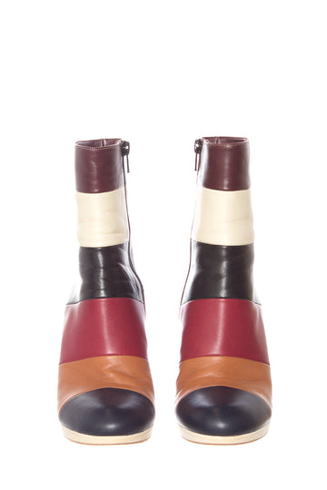 Valentino Maroon,Black,Peanut Lather Color Block Boots SZ 38