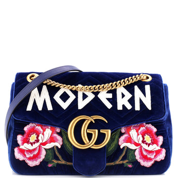 GG Marmont Flap Bag Embroidered Matelasse Velvet Medium