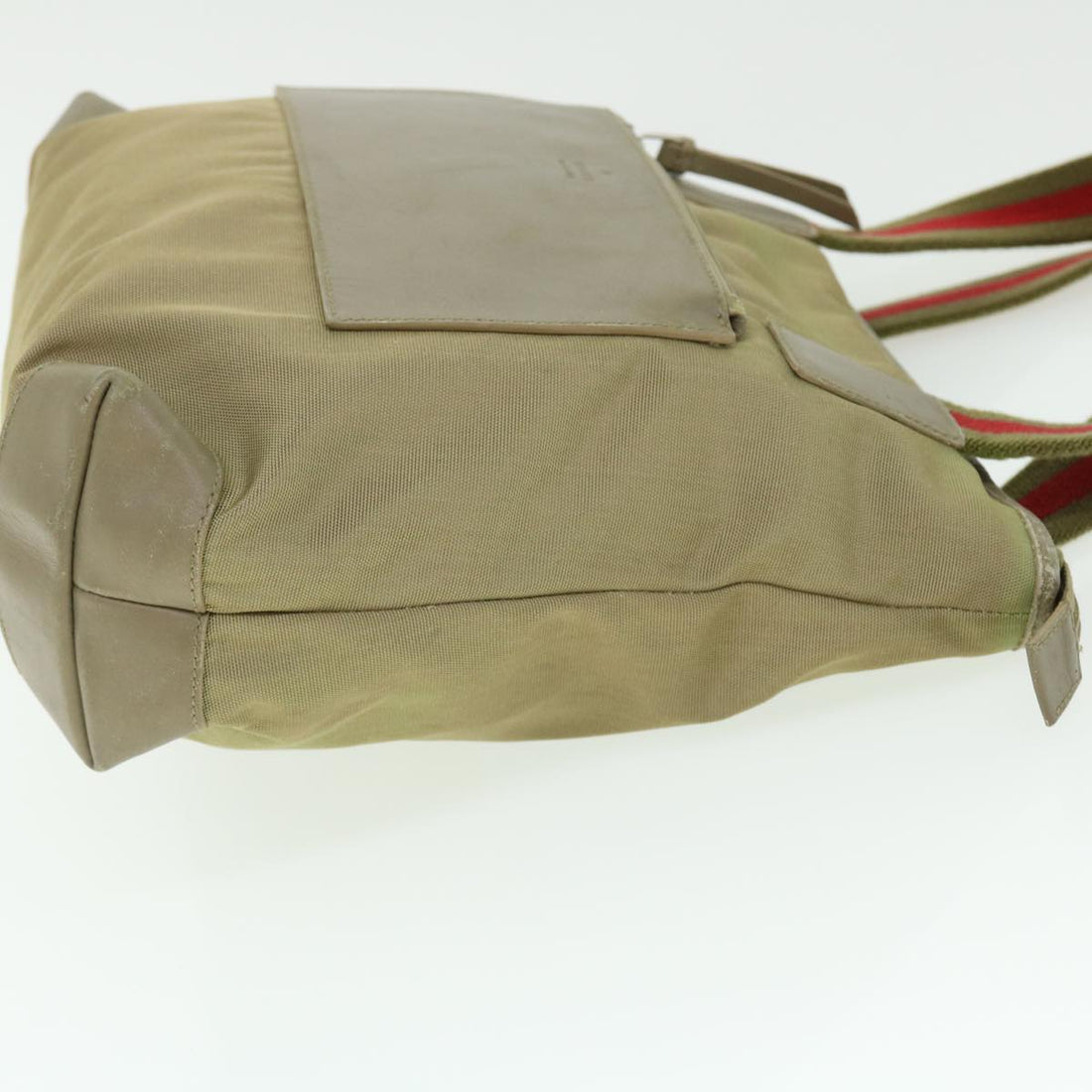 GUCCI Sherry Line Tote Bag Nylon Khaki Red 019 0402 1705 ac2136