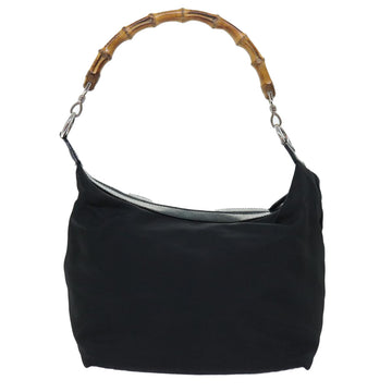 GUCCI Bamboo Shoulder Bag Nylon Black ac2138