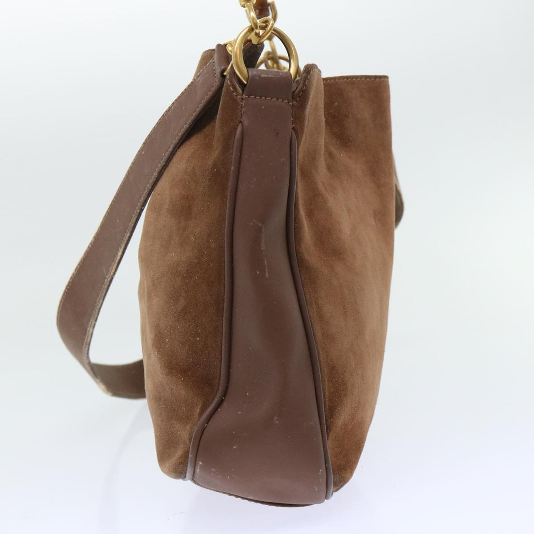 GUCCI Bamboo Shoulder Bag Suede 2way Brown ac2140