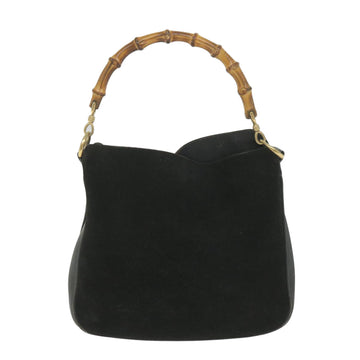 GUCCI Bamboo Shoulder Bag Suede Black ac2471