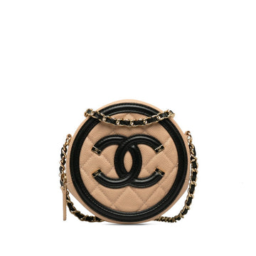 Chanel Cocomark CC Figure rounded sliding chain shoulder bag beige black caviar s ladies CHANEL
