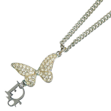 Dior butterflies logo line stone necklace silver metal ladies Dior