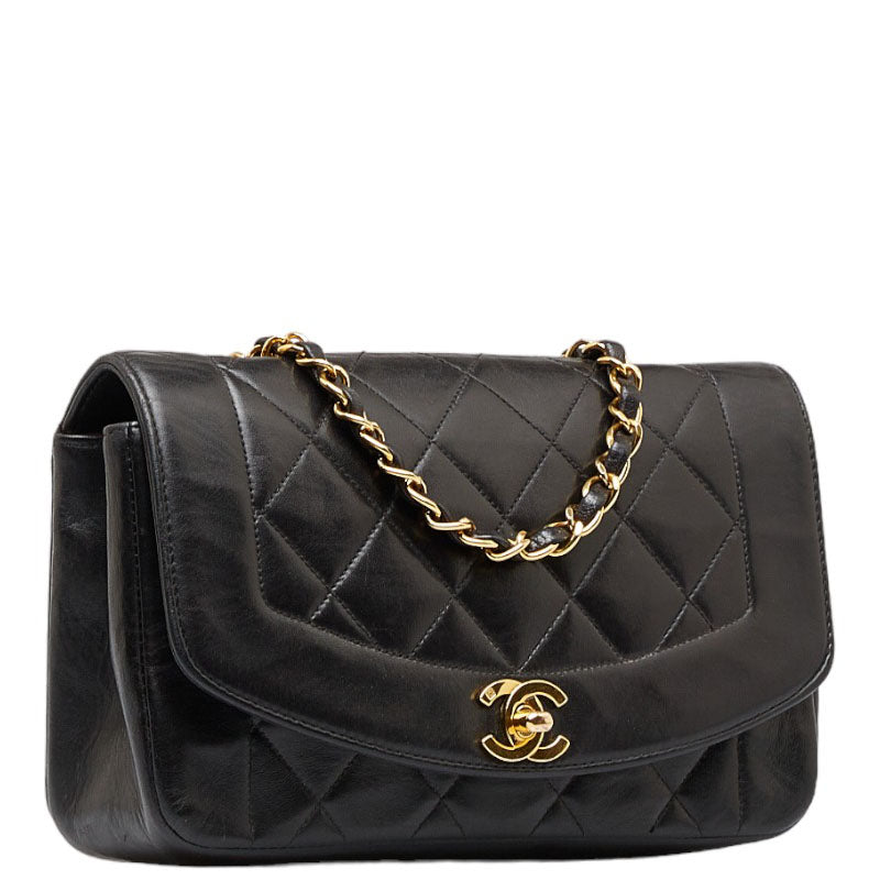 Chanel Matlasse Diana 22 Chain Shoulder Bag Black Lambskin Women's