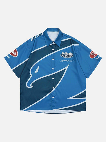 Sneakerland American Style Color Blocking Digital Print Shirt