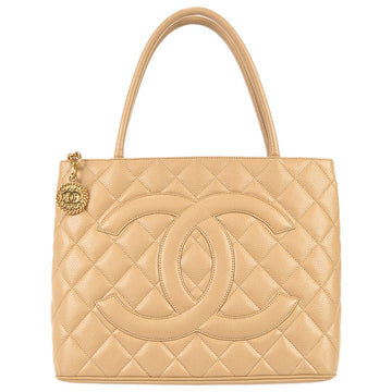 Chanel 2003-2004 Medallion Tote Beige Caviar