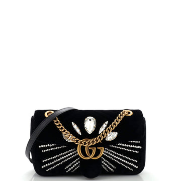 GG Marmont Flap Bag Crystal Embellished Matelasse Velvet Medium