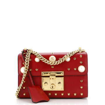 Pearly Padlock Shoulder Bag Studded Leather Small