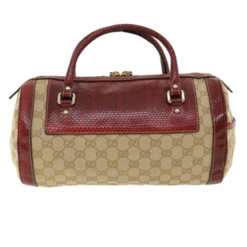 GUCCI GG Canvas Hand Bag Snake skin Beige Red 189825002122 am3163