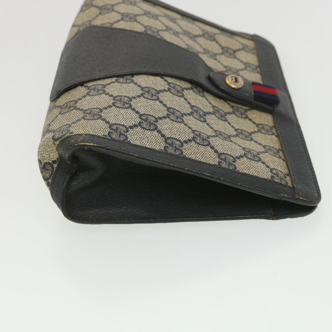 GUCCI GG Canvas Sherry Line Clutch Bag Gray Red Navy 89.01.032 am4045