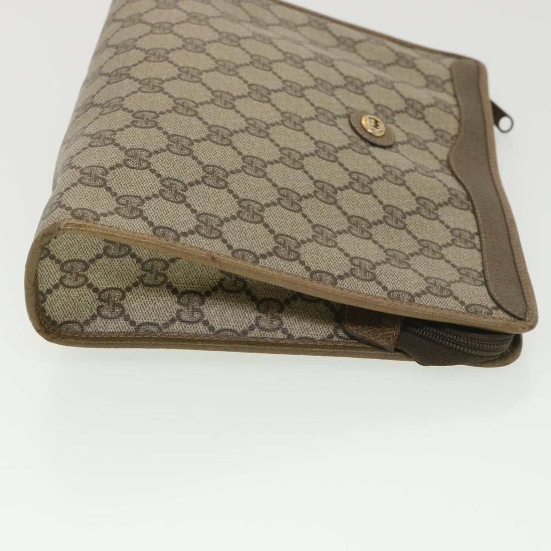 GUCCI GG Canvas Clutch Bag PVC Leather Beige 97.01.038 am4070