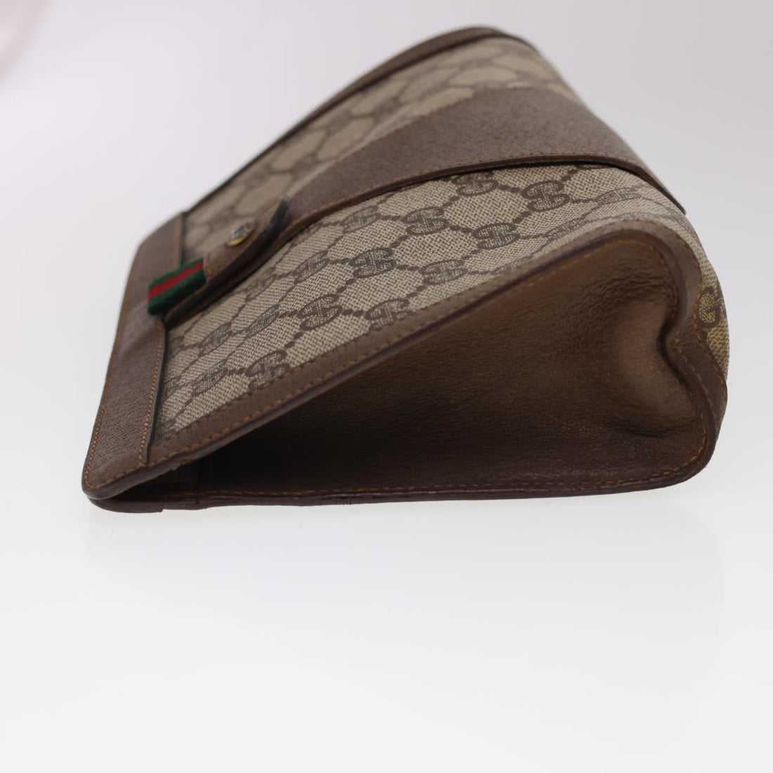 GUCCI GG Canvas Web Sherry Line Clutch Bag PVC Leather Beige Red am4171