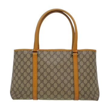 GUCCI GG Canvas Tote Bag PVC Leather Beige am4287