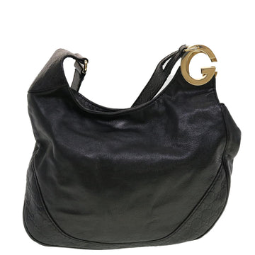 GUCCI GG Canvas Guccissima Shoulder Bag Leather Black 203503 am4377