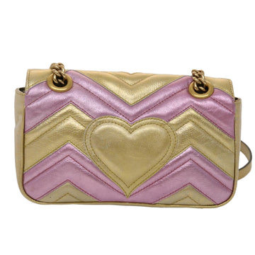 GUCCI GG Marmont Chain Shoulder Bag Leather Gold 446744 am4580