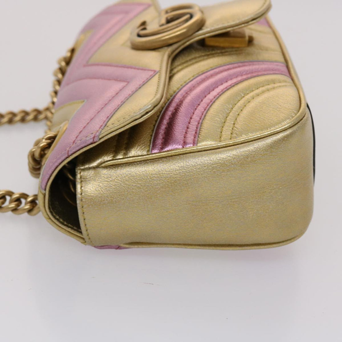 GUCCI GG Marmont Chain Shoulder Bag Leather Gold 446744 am4580