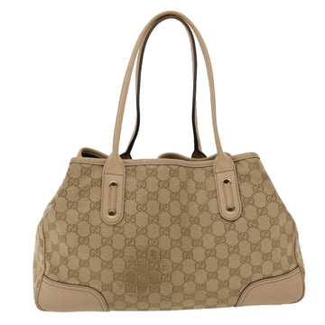 GUCCI GG Canvas Tote Bag Leather Beige 163805 am4729