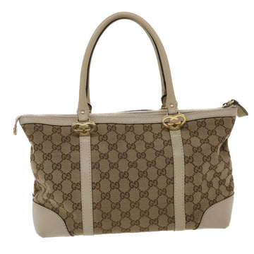 GUCCI GG Canvas Tote Bag Leather Beige 257069 am4730
