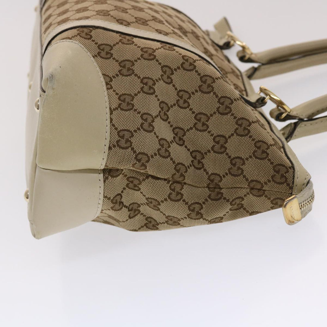 GUCCI GG Canvas Tote Bag Leather Beige 257069 am4730