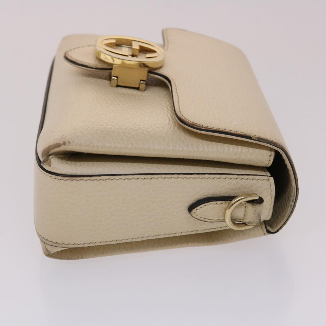 GUCCI Interlocking Chain Shoulder Bag Leather White 607720 am4734