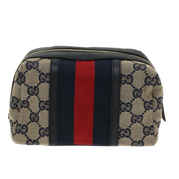 GUCCI GG Canvas Sherry Line Pouch Gray Red Navy 256636 am4777