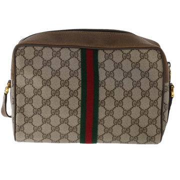 GUCCI GG Canvas Web Sherry Line Shoulder Bag PVC Leather Beige Red am4836
