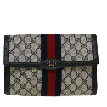 GUCCI GG Canvas Sherry Line Clutch Bag Red Navy gray 89 01 006 am5192