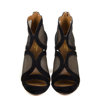 Black Suede Mesh Stiletto Sandals