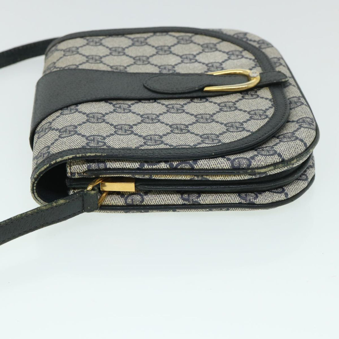 GUCCI GG Canvas Shoulder Bag PVC Leather Gray Navy 10 02 031 ar10216