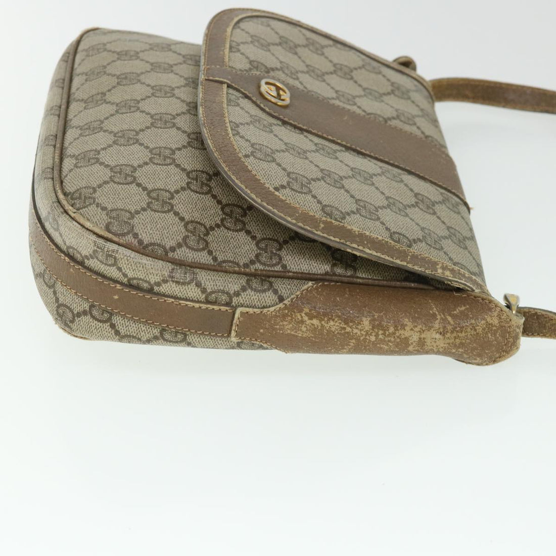 GUCCI GG Canvas Shoulder Bag PVC Leather Beige ar10280
