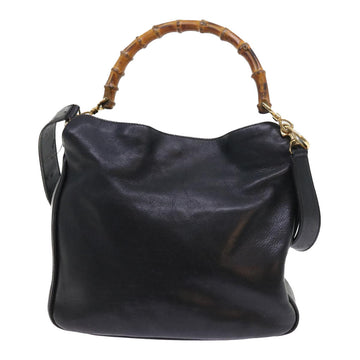 GUCCI Bamboo Shoulder Bag Leather 2way Black ar10406